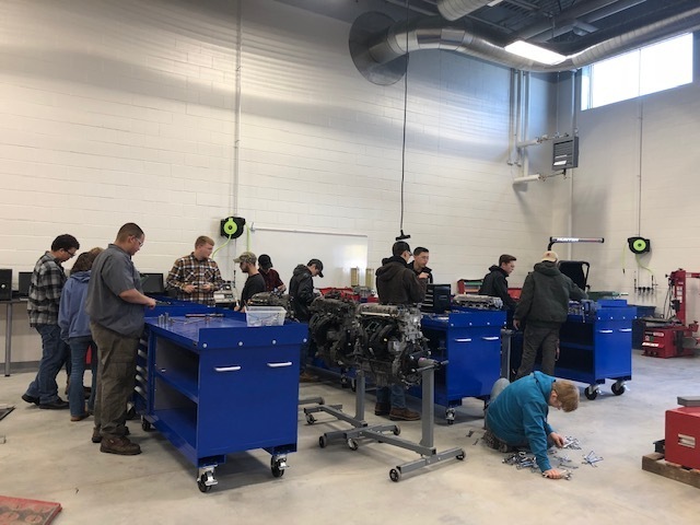 Students assemble works benches in Automotive Technology