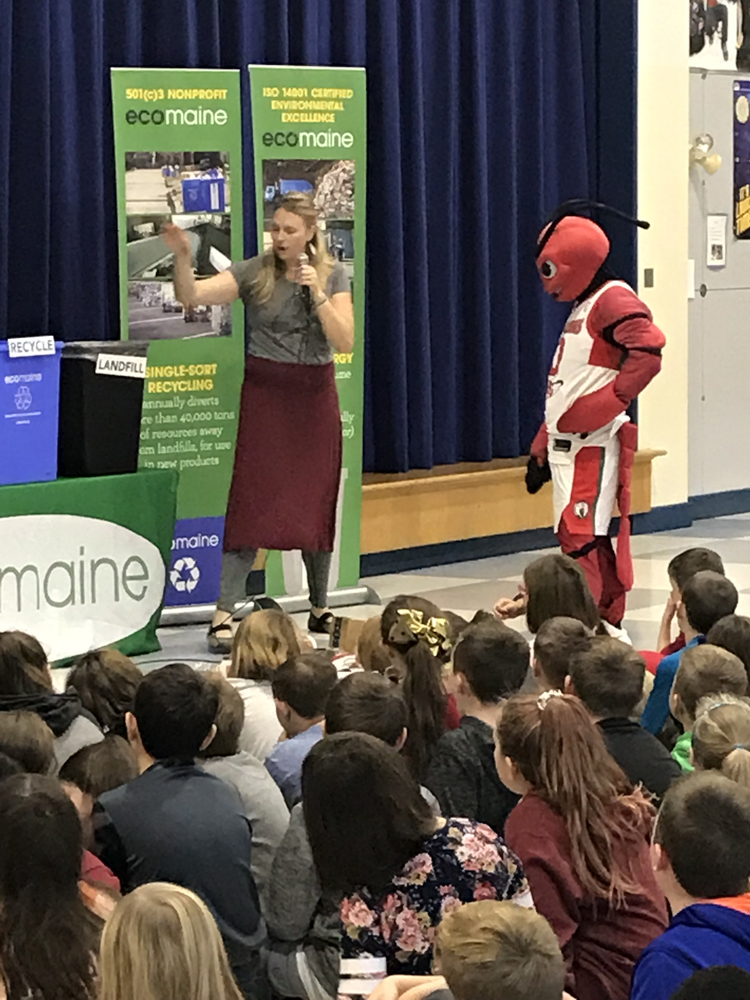 EcoMaine & Crusher, the Maine Red Claws’ Mascot Teach CJL About Recycling 