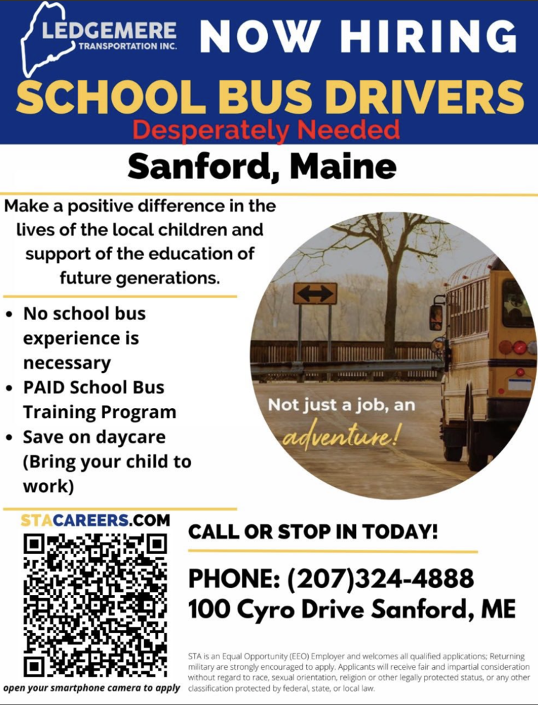 The Sanford School Department is now hiring school bus drivers.