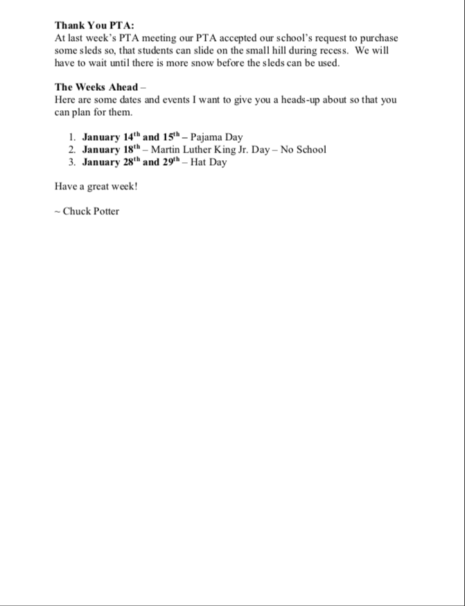 This Week's Principal's Newsletter
