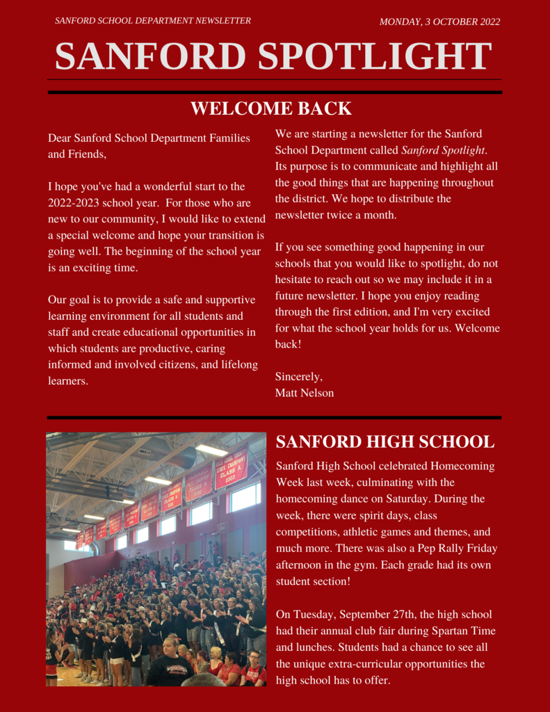 Sanford Spotlight Newsletter