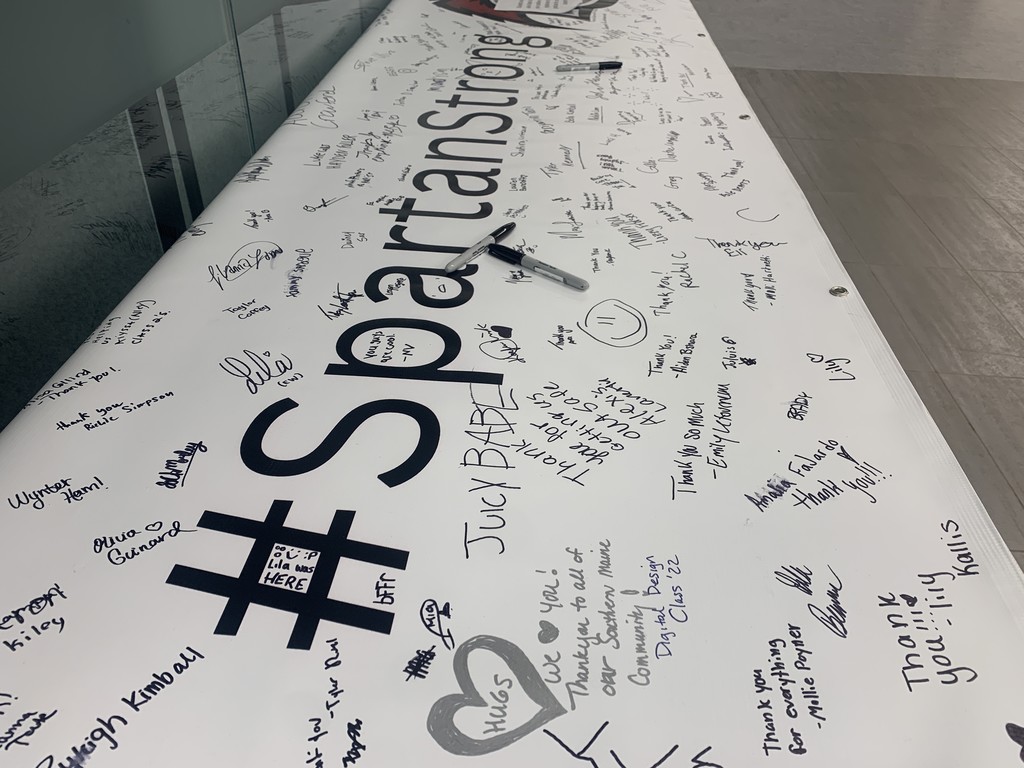 Students at Sanford High School and Sanford Regional Technical Center signed #SanfordStrong and #SpartanStrong banners thanking local first responders today. The banners will be displayed at tonight’s Holly Daze Parade!