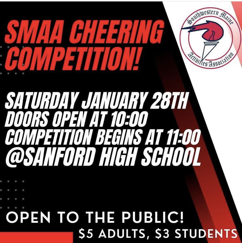 Sanford High School is hosting an SMAA Cheering Competition this Saturday, January 28th, at 11 a.m. Doors open at 10 a.m. Come out and support our Spartans!