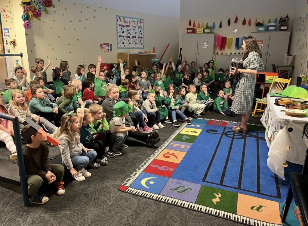 Miss Skvorak held field trips to the Music Room for Carl J. Lamb students to learn about Irish music last Friday for St. Patrick’s Day.